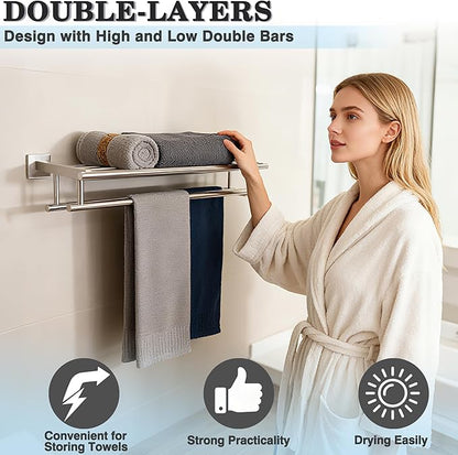 Alise Towel Rack,Towel Holder Towel Shelf with Double Towel Bars for Bathroom Lavatory,SUS 304 Stainless Steel Wall Mount Towel Hanger Storage,32 Inch Brushed Nickel