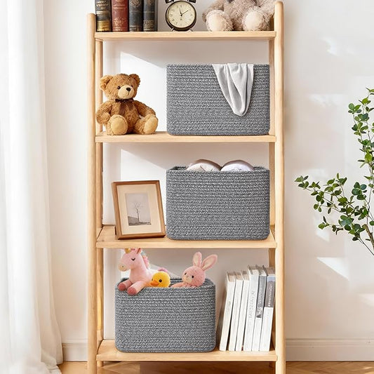 Storage Baskets for Organizing, 4 Pack Storage Baskets for Shelves, Woven Basket for Shelves, Closet Organization, Rectangle Organizer Basket Gifts Empty, 13"Lx8.7"Wx7.9"H Decorative Bins with Handles