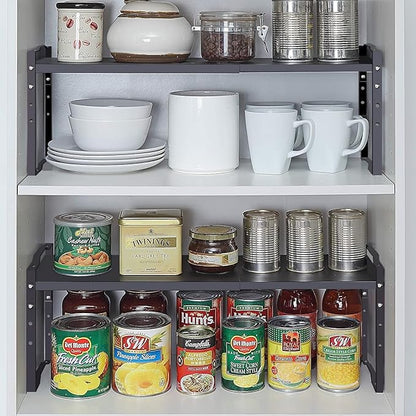 Expandable Shelf for Cabinet Organizer Adjustable Stackable Spice Rack at Kitchen and Bathroom More, Counter Countertop Cupboard Organization Pantry Storage(LARGE/1PACK/BLACK)