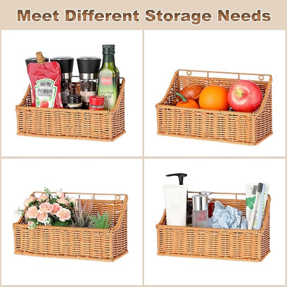 OwnMy 2PCS Plastic Wicker Hanging Basket Wall Mount Storage Baskets for Kitchen Organizing Fruit, Onion, Potato, Vegetable, Hanging Fruit Baskets for Kitchen Counter/Pantry/Cabinet