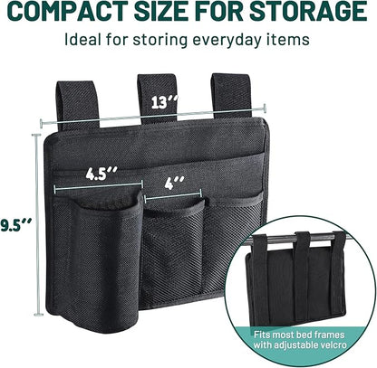 AKAYOK Bedside Caddy Organizer - Bed Organizer Caddy for Remotes Control Phone Glasses Magazines Tablets Accessories - Wheelchair Bag for Hospital Home Office Dorm Room (4 pocket)