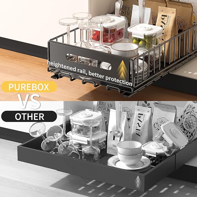 2 Pack Pull Out Cabinet Organizer, Slide Out drawers for cabinets, Heavy Duty Carbon Steel Roll Out Shelves for kitchen, bathroom, under sink, pantry (14.7’’-23.1’’ Slide, Adhesive & Screw)