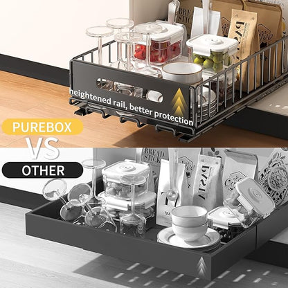 2 Pack Pull Out Cabinet Organizer, Slide Out drawers for cabinets, Heavy Duty Carbon Steel Roll Out Shelves for kitchen, bathroom, under sink, pantry (14.7’’-23.1’’ Slide, Adhesive & Screw)