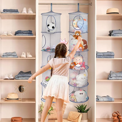 Basumee Stuffed Animals Net or Hammock 2 Pcs Stuffed Animals Storage Toy Net Hammock for Plushies Storage Organizer Mesh Girls Room Decor, Gray, 5 Tiers