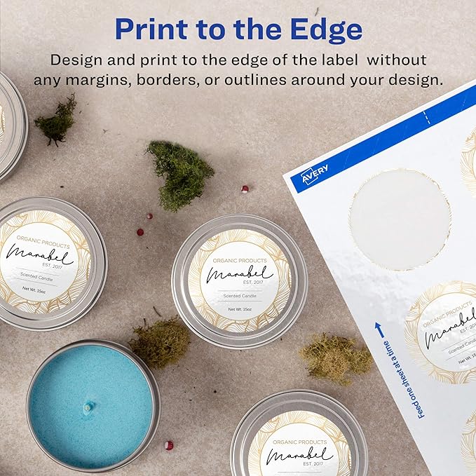 Avery Printable Round Labels with Sure Feed, 2" Diameter, Glossy White, 600 Customizable Labels (22807)