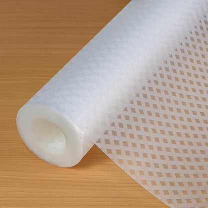 Hersvin Shelf Liners 24 in x 20 ft EVA Drawer Mats, Non-Adhesive Cupboard Protector, Kitchen Cabinet Lining Fridge Liner (Clear Crossed Stripe, 61x610cm)