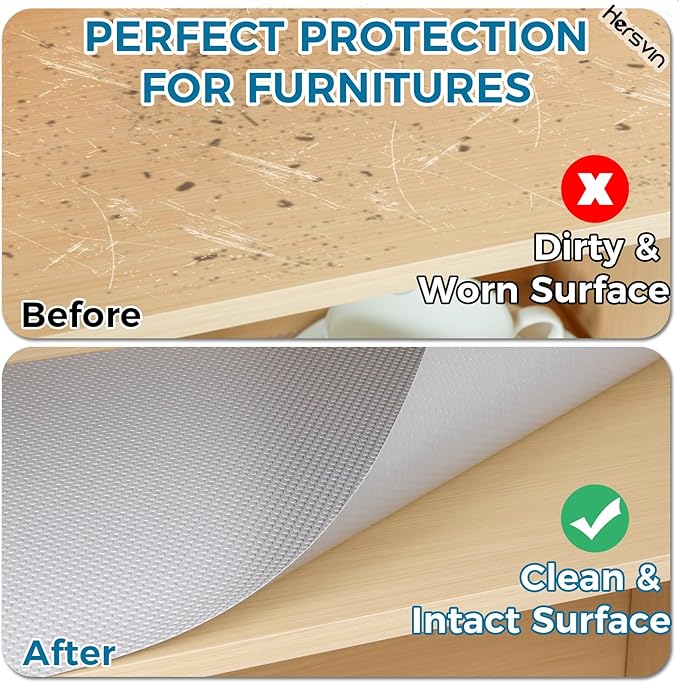 Hersvin Shelf Liners, 18in x 20ft Kitchen Drawer Mats, Non-Adhesive EVA Cupboard Protector, Cabinet Lining (Light Gray/Dot)