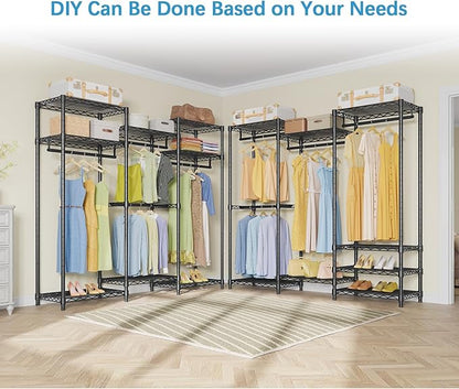 VIPEK V5i Garment Rack Bedroom Armoires Freestanding Closet Organizer, Portable Wardrobe Closet Heavy Duty Clothing Rack with 8 Adjustable Shelves & 4 Hang Rods, 56.7" Lx15.7 Wx76.4 H, Black (Medium)