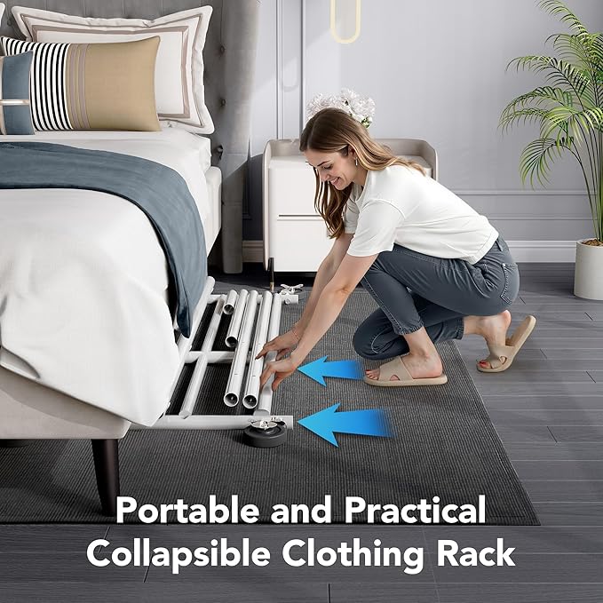 HOKEEPER Clothes Rack, Clothing Rack for Hanging Clothes Heavy Duty Garment Rack with Wheels Commercial Portable Freestanding Closet Rack with Shelves for Bedroom, Living Room, Laundry, Balcony, White