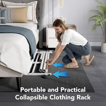 HOKEEPER Clothes Rack, Clothing Rack for Hanging Clothes Heavy Duty Garment Rack with Wheels Commercial Portable Freestanding Closet Rack with Shelves for Bedroom, Living Room, Laundry, Balcony, White