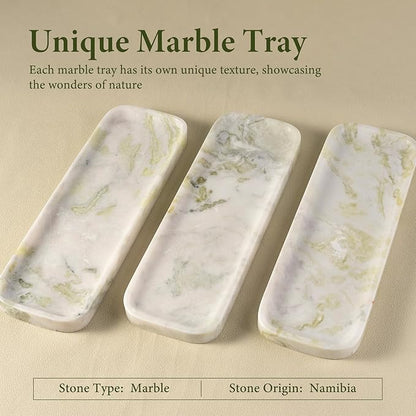 Koville Marble Tray, 12"x4" Marble Vanity Tray for Bathroom Kitchen Countertop Sink, Natural Stone Tray for Home Decor, Decorative Rectangular Narrow Catchall Tray for Jewelry Perfume
