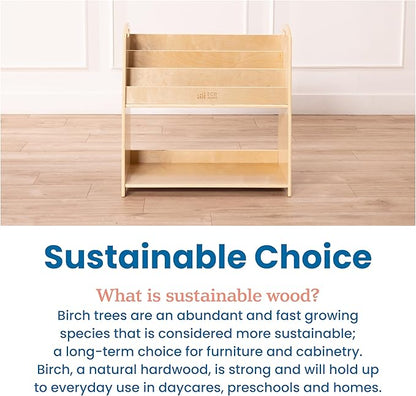 ECR4Kids 3-Shelf Floor Book Display with Handles and Storage, 30in, Kids Bookshelf, Natural