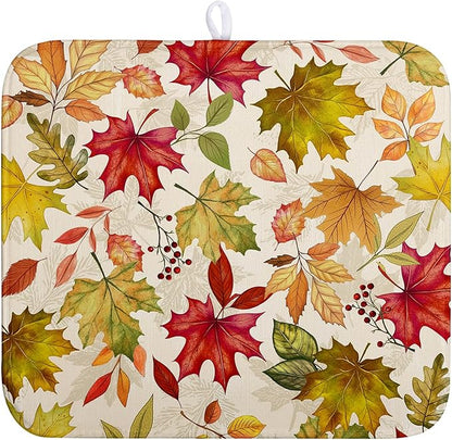 Wnoesat Fall Drying Mat for Kitchen Counter 16 x 18 Inch Maple Leaves Autumn Thanksgiving Harvest Dish Drying Mats Absorbent Microfiber Dish Draining Washable Reversible Dishes Pad
