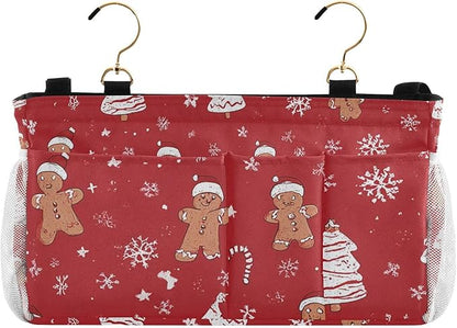 CuwrYet Bedside Caddy Hanging Bunk Bed Caddy Bed Organizer Hanging Pocket with 2 Hooks Bedside Storage Organizer Pocket Bag Holder Gingerbread Christmas Tree01
