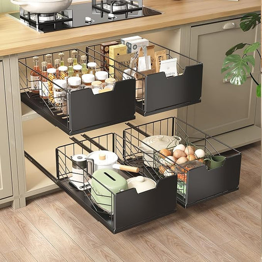 NETEL Pull Out Cabinet Organizer, 4 Pack No Drill Slide Out Drawers for Kitchen Cabinets, Metal Pantry Pull Out Shelves, Kitchen Cabinet Organizer, Pull Out Home Organizers,11.8"W X 20.86"D X 6.9"H