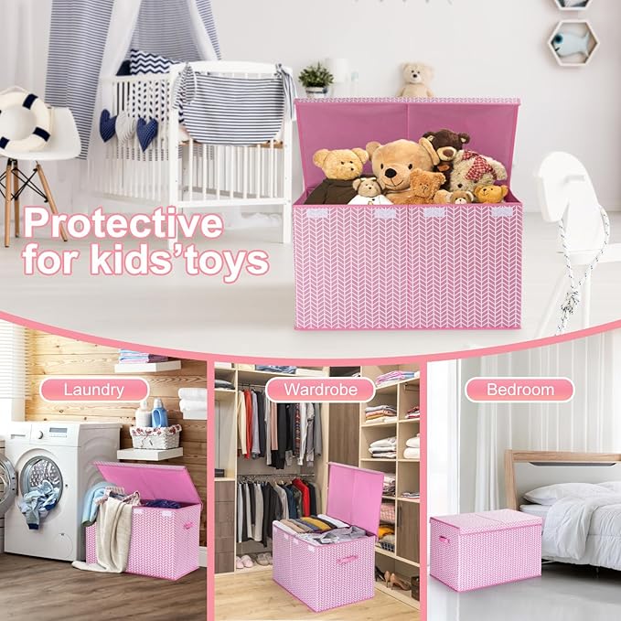 Mayniu Extra Large Toy Box Chest with Dividers, 120L Sturdy Toy Storage Organizer Bin Boxes Basket for Kids, Boys, Girls, Living Room, Nursery, Bedroom, Playroom (26"x17" x17", Pink)