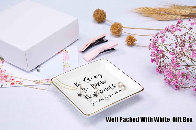 Topthink Be Strong,Be Brave,Be Fearless – Ceramic Jewelry Holder Ring Dish Trinket Tray – Inspirational Birthday Christmas Graduation Gifts for Daughter,Sister,Niece,Best Friends,Bestie,BFF,Co-worker