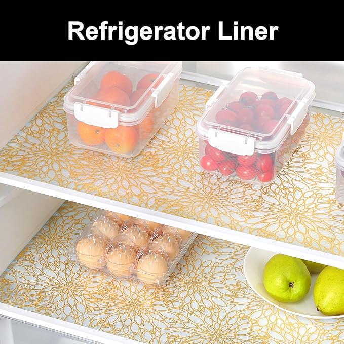 Cooyes Shelf Liners for Kitchen Cabinets Refrigerator Liners Waterproof & Oil-Proof Kitchen Cupboard Liner Drawer Mats EVA Material Non Adhesive Fridge Liner for Shelves（11.8" W x 236" L）