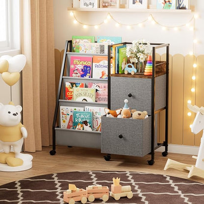 Book Shelf for Kids Rooms, Toddler Bookshelf Baby Bookcase with Kids Storage for Nursery, Bedroom, Playroom, Easy Assembly (Black)