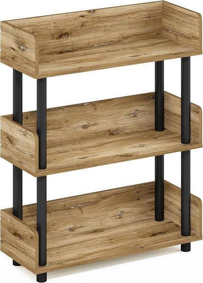 Furinno TURN-N-TUBE Display Shelf, 3-Tier Storage Shelves with Side Panels, Open Shelves Book Shelf with Rounded Corner Top Edges, for Organization and Storage, Living Room, Home Office, Flagstaff Oak