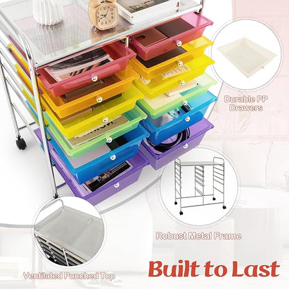 ARLIME 12-Drawer Rolling Storage Cart, 12 Drawer Organizer Trolley, Scrapbook Paper Organizer, Suitable for Office and School, Rolling Office Storage Tools