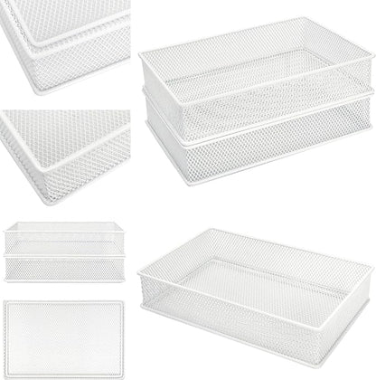 Annova Mesh Stackable Drawer Cabinet and Shelf Organizer Bins Storage Basket School Office Supply Holder Tray- Set of 2 (White, 6x9x2 Inch)