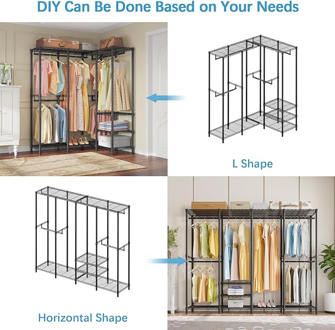 VIPEK V40 Wire Garment Rack Heavy Duty Clothes Rack for Hanging Clothes, Multi-Functional Bedroom Clothing Rack Freestanding Closet Wardrobe Rack, Max Load 1110lbs, Black