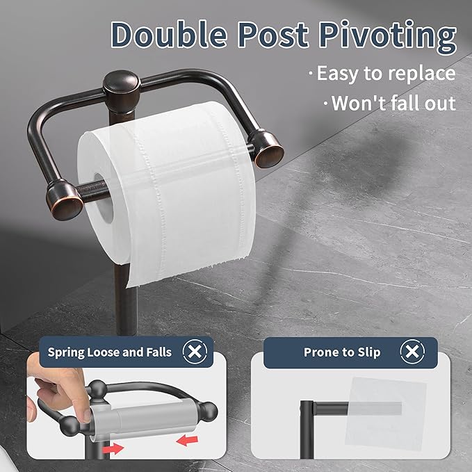 Toilet Paper Holder Stand, Post Pivoting Design Free Standing Toilet Paper Holder, SUS304 Stainless Steel Toilet Paper Roll Holder, Heavy Stable Base (Oil Rubbed Bronze)