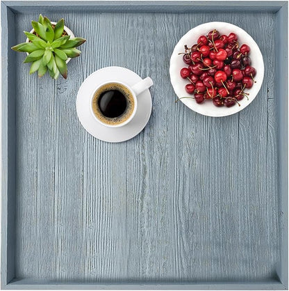 Wooden Ottoman Tray with Felt Pad – Decorative Couch Serving Tray Made with Real Rustic Reclaimed Wood - Perfect for Living Room Ottomans, Sofas, & Coffee Tables -24" x 24"- Slate Blue