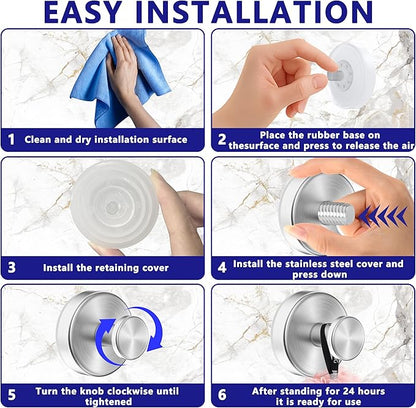 Suction Cup Hooks for Shower,Removable No Drill Towel Hooks,Upgraded 15 lbs Strong Suction hooks for Bathroom Tile,Shower Wall,Glass Door,Kitchen-Loofah,Coat,Stainless Waterproof-Silver 2 Pcs