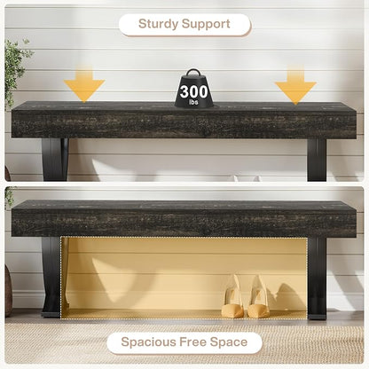 Tribesigns Entryway Shoe Bench, 55-Inch Wooden Shoe Bench with Metal X-Shaped Legs, Industrial Long End of Bed Stool with Seating for Living Room, Bedroom, Hallway, Porch (Oak & Black)