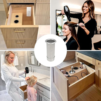 Docking Drawer 2.0" Canister for Hot Tools, Hair Dryer, Curling Iron, and Flat Iron Holder Tube RIng Capped Stainless Steel