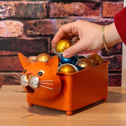 Made Easy Kit Coffee Pod Organizer Compatible with Nespresso Vertuo and Original - Countertop Sculpture Holder Basket Style for Café Bar, Corner Station Office Break Area (Cat Orange Square)