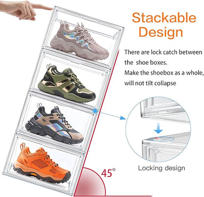 3BBYJL 12 Pack Acrylic Sneakr Shoe Display Case, Size 12.5 Shoe Storage Boxes Clear Stackable Purse Handbag Organizer Under Bed Storage Bins with Magnetic Lids