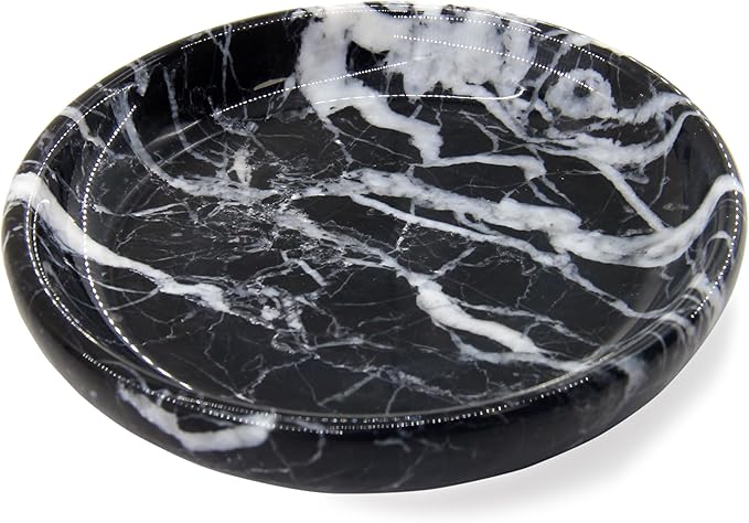 Plukers Small Natural Marble Jewelry Tray Key Plate Holder Dish Trinket Decor Catch All Bowl for Ring Earring Stone Gift for Women Daugther,Black