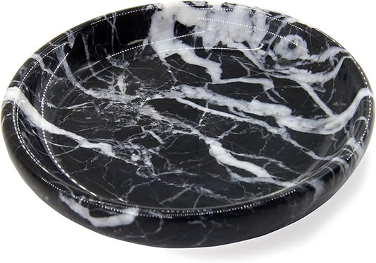 Plukers Small Natural Marble Jewelry Tray Key Plate Holder Dish Trinket Decor Catch All Bowl for Ring Earring Stone Gift for Women Daugther,Black