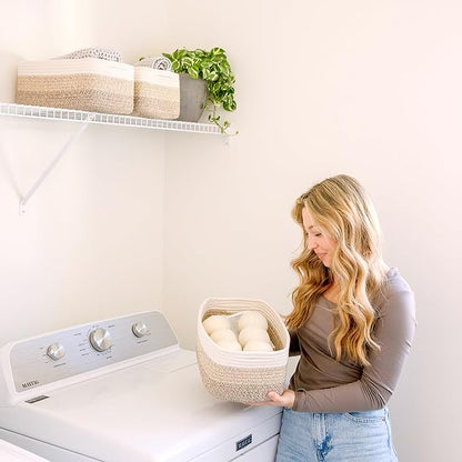 NaturalCozy 13.5”x8.5”x5.5” Storage Baskets for Shelves 3 Pack | Cotton Rope Woven Small Baskets for Organizing | Small Storage Bins for Nursery, Bathroom, Closet, Cube Shelf, Decorative, Gift