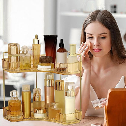 Weidace Corner Bathroom Counter Organizer Bathroom Countertop Shelf Makeup Organizer for Vanity Perfume Tray for Corner Storage (2 Tiers, Gold)