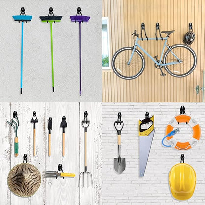 12 Pack Garage Hooks Heavy Duty Utility Steel with Anti-Slip Coating Wall Mount Storage Organizer for Hanging Power and Garden Tools, Ladders, Hose, Bikes, Ropes, Bulk Items, and More