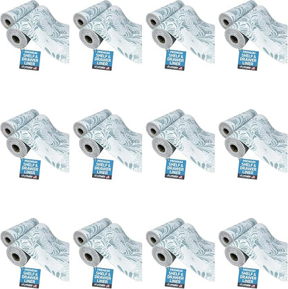 Drymate Premium Luxury Shelf & Drawer Liner, Thick Cushioned Fabric, Non-Adhesive, Absorbent, Waterproof, Slip-Resistant, Liners for Kitchen Cabinets (USA Made)(12”x59”)(24-Pack)(Light Blue)