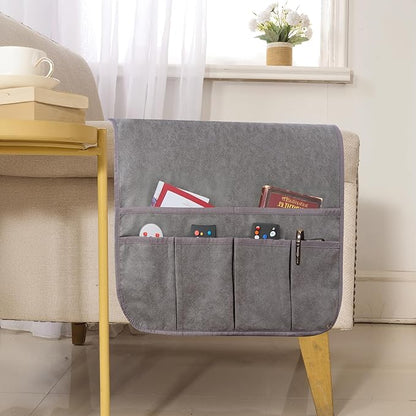 luckyjoyreal Waterproof Anti-Slip Sofa Armrest Organizer Armchair Caddy for Couch Remote Control Holder Sofa Armset Organizer with 6 Pockets Couch Armrest Storage for Book 35"x19.5" Grey 1 Pack