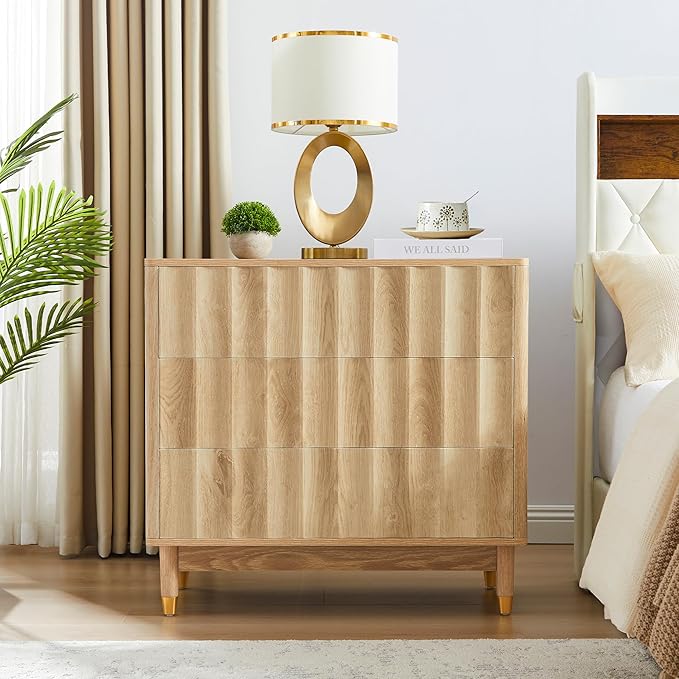 Bifins Fluted 3 Drawer Dresser, 31.5" Wide Modern Storage Chest of Drawers, Wood Drawer Organizer for Bedroom, Living Room, Hallway