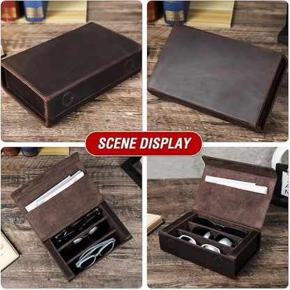 CataPurus Sunglasses Organizer Case for Man & Woman, Top Grain Leather & Handmade, Portable Travel Eyeglasses Storage Holder