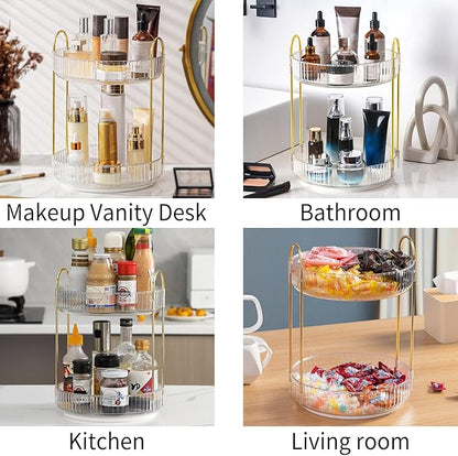 Weidace 360 Rotating Makeup Organizer for Vanity, Bathroom Countertop Spinning Perfume Organizer, High-Capacity Cosmetic and Skincare Dresser Make Up Holder Rack (2 Tiers, White)