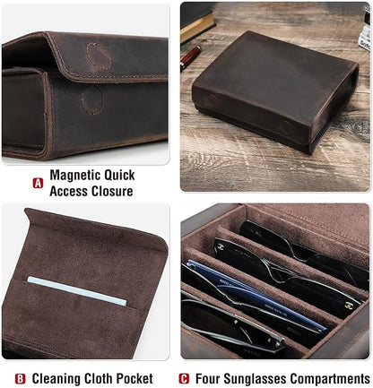 CataPurus Sunglasses Organizer Case for Man & Woman, Top Grain Leather & Handmade, Portable Travel Eyeglasses Storage Holder