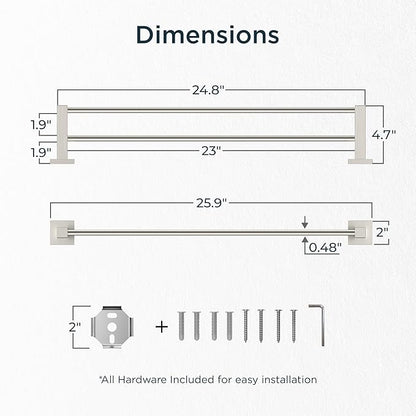FORIOUS 24 Inch Double Towel Bar, Double Towel Racks for Bathroom Brushed Nickel, Heavy Duty SUS304 Stainless Steel Dual Towel Rail Wall Mount, Brushed Nickel
