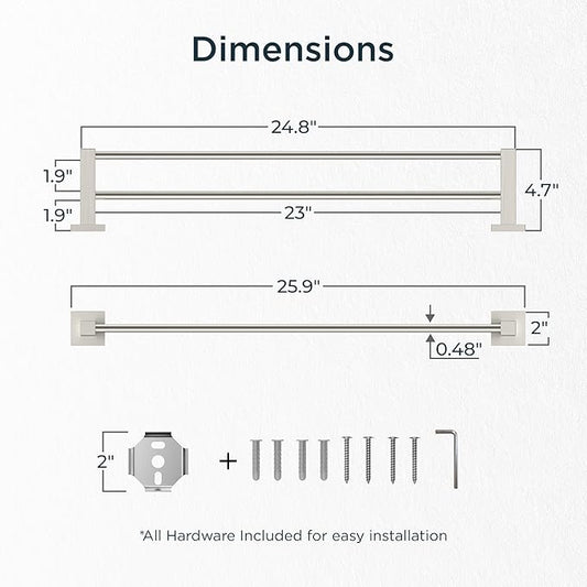FORIOUS 24 Inch Double Towel Bar, Double Towel Racks for Bathroom Brushed Nickel, Heavy Duty SUS304 Stainless Steel Dual Towel Rail Wall Mount, Brushed Nickel