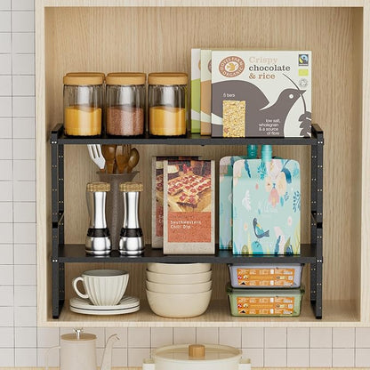 WEJIPP Cabinet Organizer Shelf Expandable,Pantry Organizer Stackable Shelves,Kitchen Counter Under Sink Storage Shelf for Kitchen,Countertop,Cupboard,Inside Cabinet,10.24" D,Black,2 Packs