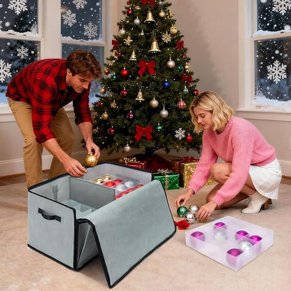 BALEINE Christmas Ornament Storage Box with Dividers, Premium Holiday Ornaments Storage Container Bin for Xmas Decorations (128 Ball, Red, Soft)