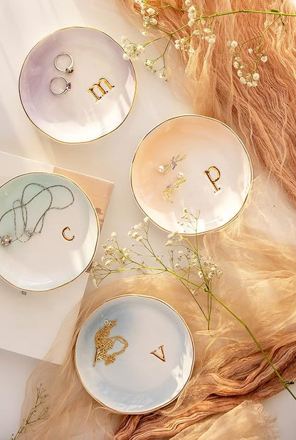 COLLECTIVE HOME - Ceramic Jewelry Tray, Decorative Trinket Dish for Rings Earrings Necklaces Bracelet Watch Keys, Birthday Mother's Day Christmas Gift for Women, 4.75", Colored Surface (W)